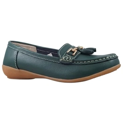 Image of Jo &amp; Joe Women Leather Flat Loafer Ladies Casual Comfy Slider Low Wedge Heel Work Shoes Hunters Green Size 5