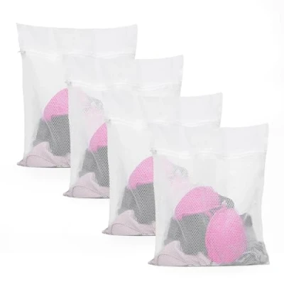 Image of Mesh Laundry Bags for Washing Machine 4 Pc (50x40cm) Net Delicate Items with Zips Underwear, Bra Wash Bag, Baby Clothes, Socks &amp; More Delicates Bag