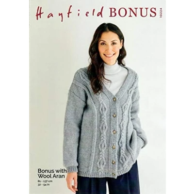 Image of Hayfield Bonus Aran Knitting Pattern 10224 Cardigan