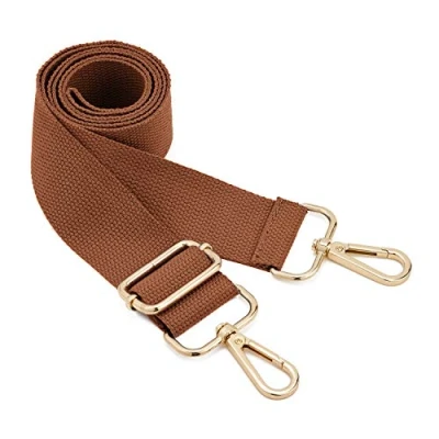Image of Wide Shoulder Bags Strap,Adjustable Replacement Bag Strap with Metal Swivel Hooks Soft Canvas Purse Straps Belt Messenger Changeable For Crossbody Handbag(Gold Brown)