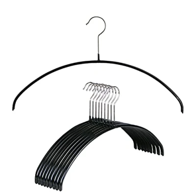 Image of MAWA Non Slip Metal Clothing Hanger for Shirts, Sweaters, Dresses, Alloy Steel Polyvinyl Chloride, Black, Pack of 10