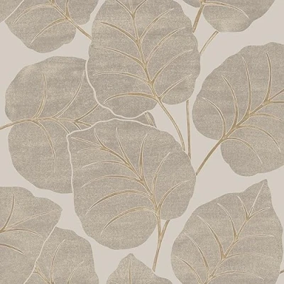 Image of A63501 Non Woven Wallpaper with Leaves Pattern/Used Look/Grey/Beige/Gold/Metallic