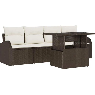 Image of vidaXL 5 Piece Garden Sofa Set with Cushions Brown Poly Rattan