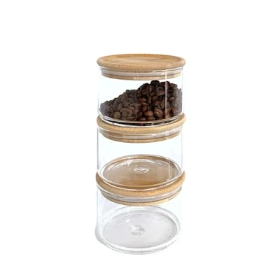 Image of HOMELOX 3 Tier Glass Stackable Kitchen Food Storage Containers Set Tea Coffee Sugar Jars