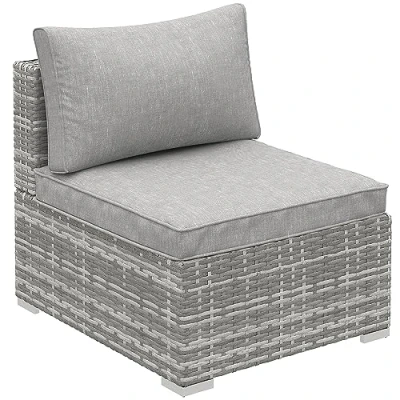 Image of Outsunny Outdoor PE Rattan Furniture with Cushions, Garden Armless Chair Adjustable Footpads and Back Support Cushion, for Garden, Yard, Terrace, Light Grey
