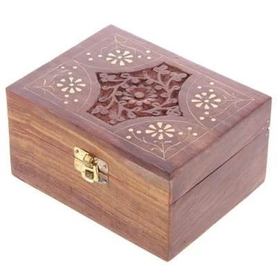 Image of Puckator Sheesham Wood Essential Oil Box Design 2 (Holds 12 Bottles) Pretty Storage Boxes For Diffuser Pure Nail Polish Aromatherapy Indian Home Decor