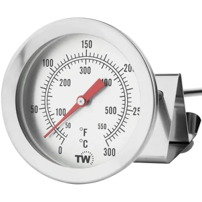 Image of Oil Thermometer for Deep Frying 150 mm Stainless Steel with Useful Pan Clip Ideal Cooking Fry Confidence