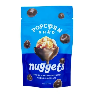Image of Milk Chocolate Popcorn Nuggets, 8 x 100g Pouch, Caramel Smothered in Belgain Chocolate, Movie Night Snack