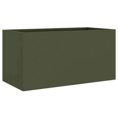 Image of vidaXL Cold rolled Steel Planter Olive Green 62x30x29cm, Rectangular Raised Garden Bed for Outdoor/Indoor, Balcony, Patio