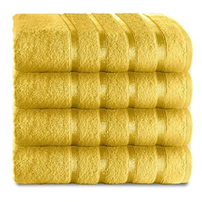 Image of GC GAVENO CAVAILIA 500 GSM Bath Towels Quick Dry Egyptian Cotton Towel Set 4 Pk Highly Absorbent For Bathroom Washable Towels, Ochre