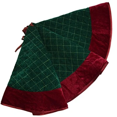 Image of SORRENTO Green velvet diamond quilted embroidery decoration skirt with red border Christmas tree 50inch