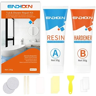 Image of Bath Repair Kit White, Endhokn Enamel, Porcelain, Acrylic, Fiberglass, Ceramic Sink Kit, Tub Tile Toilet Shower &amp; Tray Chip Pedestal Crack Hole Scratches