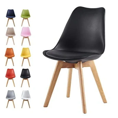 Image of mcc direct Dining Chairs Wooden Legs Soft Cushion Pad Stylish DELUXE Retro Lounge Office EVA (Black)