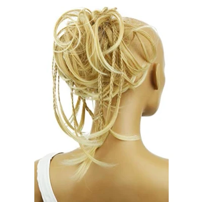 Image of CAISHA XXL Scrunchie Messy Bun Hairpiece Braided Updo Slightly Wavy Voluminous Light Blonde G5D