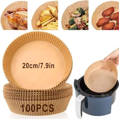 Image of Air Fryer Liners, 100PCS Disposable Paper 7.9in Round Non Stick Baking Parchment Paper, Multipurpose Oil Proof Water Liners for 5 7L Accessories Oven Microwave