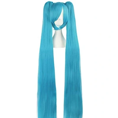 Image of MapofBeauty 48&quot; Straight Cosplay Wig + 2 Clip On Ponytails (Blue)