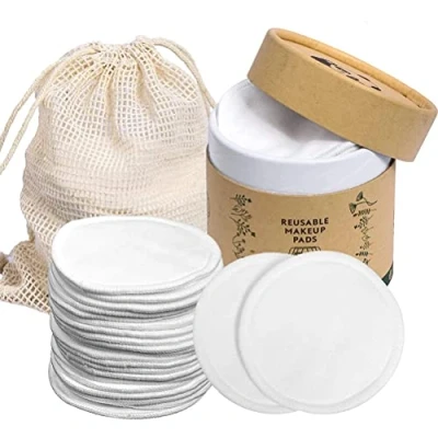 Image of DAOB 20 Pcs Reusable Makeup Remover Pads,Bamboo Pads with Laundry Bag,Reusable Bamboo Washable Cotton Rounds Bag and Round Box for Storage