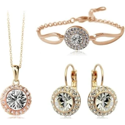 Image of FDEETY Jewelry Set for Women Rhinestone Crystal Necklace Earrings Bracelet Gifts Wedding Engagement Bridesmaid Costume Dress Prom Sets (White)