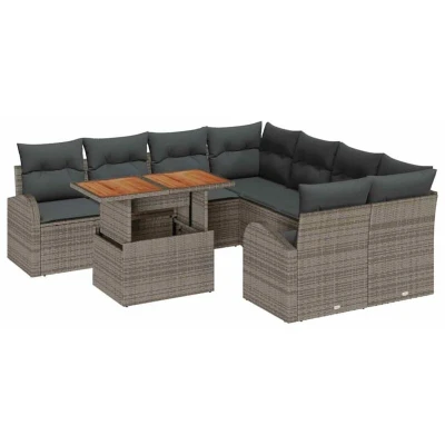 Image of vidaXL 9 Piece Garden Sofa Set with Cushions Grey Poly Rattan