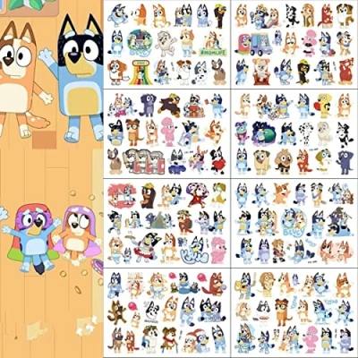 Image of 8 Sheets Blue Temporary Tattoos Stickers for Kids,Birthday Themed Party Supplies Decoration Favors, Cartoon Sticker Gift Kids Boys Girls Prizes Carnival Christmas Rewards …