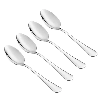 Image of Tala Performance Stainless Steel Dessert Spoons, Premium 4 Piece Set, Ideal Quality with Mirror Polish Finish, Dishwasher Safe, Metallic Silver