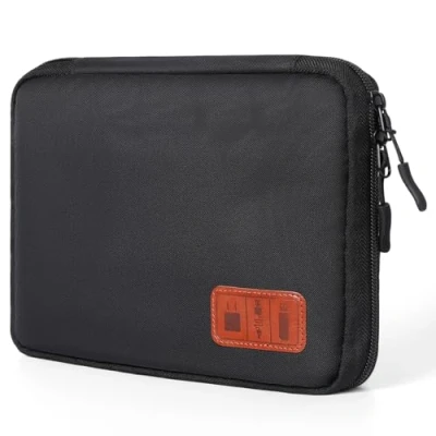 Image of Cozary Cable Storage Bag Electronic Bag, Travel Pouch, Portable Accessories Organizer for Hard Drives, Cables, Charger, USB SD Card, Black, and Space Saving