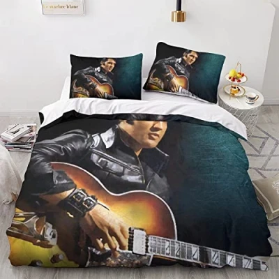 Image of LENTLY Elvis Presley Bedding Sets 3D Comforter Cover Duvet Set For Kids Decor Quilt 3 Piece with Zipper Closure Soft Microfiber Double（200x200cm）