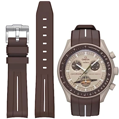 Image of BONACE strap for Omega X Swatch Moonswatch Watch 20mm,Soft Rubber Speedmaster Replacement Strap,Curved No Gap Men Women