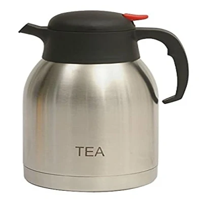 Image of Genware NEV V2099TEA Jug, Stainless Steel, Vacuum Push Button, 2.0 L, Inscribed Tea