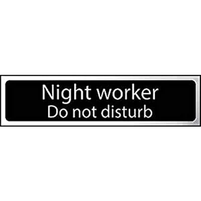 Image of CenturionNight Worker Do Not Disturb Sign Self Adhesive PVC Black and Chrome Effect 200mm x 50mm