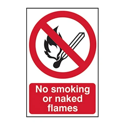 Image of No Smoking Or Naked Flames Safety Sign, Self Adhesive Semi Rigid PVC (200mm x 300mm)
