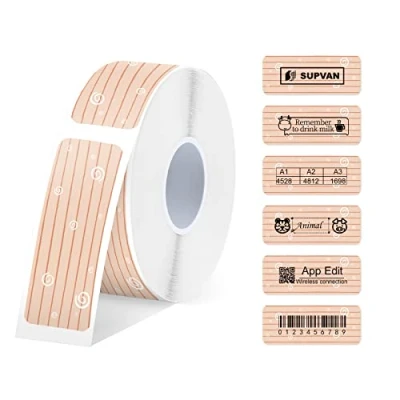 Image of SUPVAN E10/E16 Label Maker Tape 12x30mm, Waterproof, Clear Print, Strong Adhesive, Multipurpose Thermal Paper for File Folder, Organization, Creation, Fixed Size, 220Pcs, Stripes