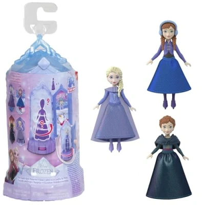 Image of Mattel Disney Frozen Surprise Small Dolls &amp; Mini Castle Playsets with Spinning Doll Reveal, Ice Spin from Movies (Styles May Vary), JCR90