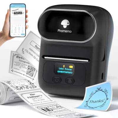 Image of Phomemo M110 Bluetooth Thermal label Maker, Wireless Portable Sticker Printer Machine for address, Barcode, Logo, Maker Compatible with Android &amp; iOS Phone,Black