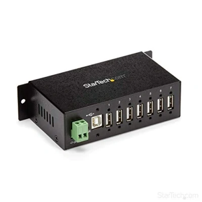Image of StarTech.com 7 Port USB 2.0 Hub Metal Industrial A with ESD Protection &amp; 350W Surge Din Rail, Wall or Desk Mountable TAA Compliant Expander (ST7200USBM)