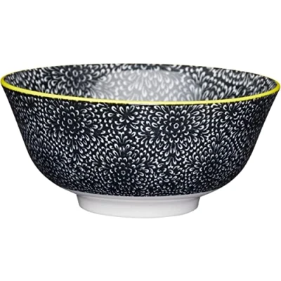 Image of KitchenCraft 16cm Ceramic Bowl Black and White Floral