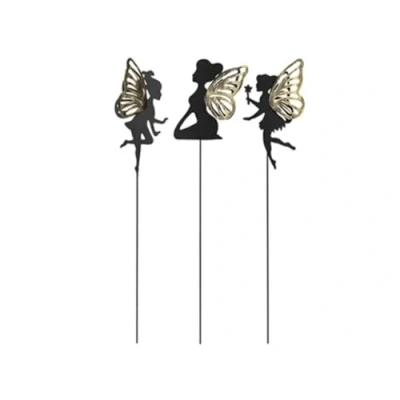 Image of Roots &amp; Shoots SET 3 BLACK FAIRY SILHOUETTE STICK GARDEN ORNAMENT DECORATION NOVELTY