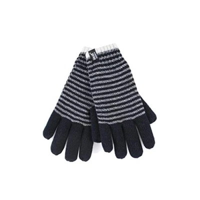 Image of HEAT HOLDERS Ladies Cute Striped Fairisle Warm Knitted Fleece Lined Winter Thermal Gloves (M/L, Black (Oslo))