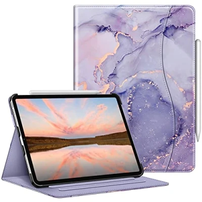 Image of FINTIE Case Compatible with iPad Pro 11 inch (2022/2021/2020/2018, 4th/3rd/2nd/1st Generation) Multi Angle Folio Cover Pencil Holder &amp; Pocket, Auto Wake/Sleep, Lilac Marble