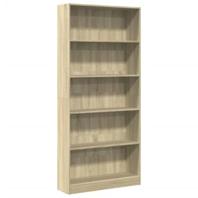 Image of vidaXL Sonoma Oak Bookcase Bookshelf Storage Cabinet 80 x 24 109 cm Engineered Wood for Living Room, Bedroom, Hallway