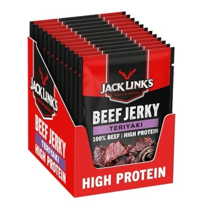 Image of Jack Link&#039;s Beef Jerky, Teriyaki Flavour, Multipack of 12 x 25g Bags, High Protein Meat Snack, Made with Premium