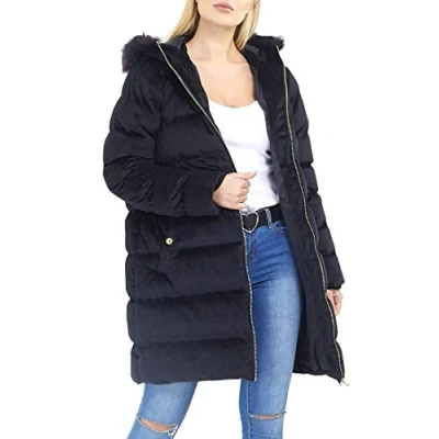 Image of SS7 Womens Velvet Faux Fur Padded Parka Coat Black