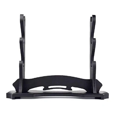 Image of BiJun Sword Stand Katana Stand, Black Wood Wall Mount Holder, Gladiator Display Crusader Knife Hanger Support Rack (3 Tiers)