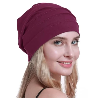 Image of osvyo Cotton Chemo Hats Soft Caps Cancer Headwear for Women Hair Loss Sealed Packaging, LIGHT BURGUNDY, One Size