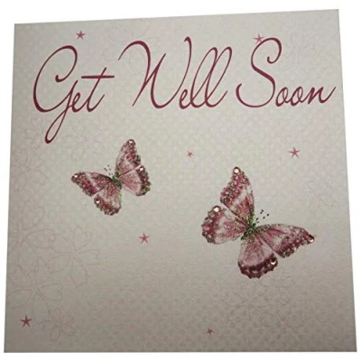 Image of WHITE COTTON CARDS Get Well Soon Handmade Card, Butterflies, WB89,16cm x 16cm