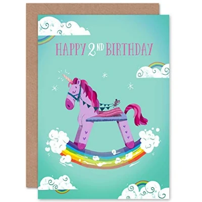 Image of Wee Blue Coo Unicorn Rocking Birthday 2nd Greetings Card