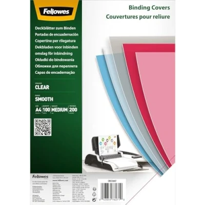 Image of Fellowes Clear PET Binding Cover 200 Micron (A4) Pack of 100