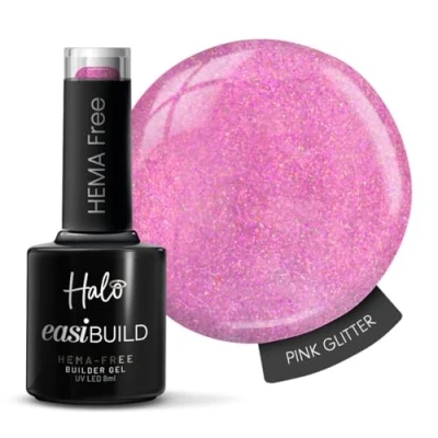 Image of Halo Easibuild Builder Gel 8ml Pink Glitter. UV/LED For Nails, Natural Growth &amp; Nail Strengthener. Glitter Hema Free Art Professional Manicure Repair