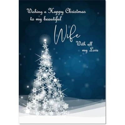 Image of doodlecards Wife Christmas Card Blue Contemporary Tree Medium Size for with Plain Envelope
