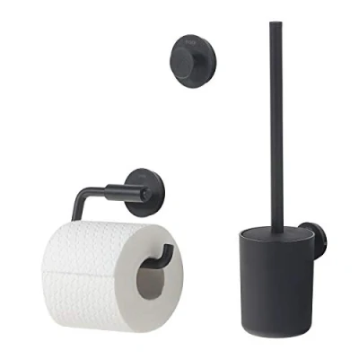 Image of Tiger Urban Toilet accessories set brush and holder roll without cover Towel hook Black